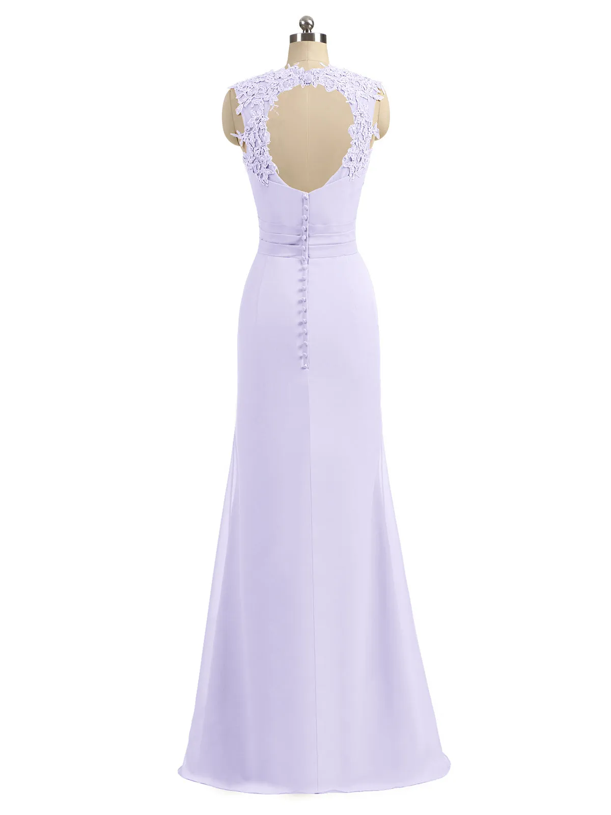 Lace Appliqued Strap Sheath Open Back Dress Lilac Plus Size
