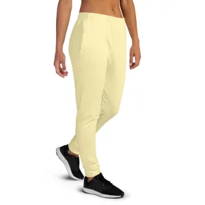 Light Yellow Women's Joggers, Solid Color Soft Ladies Jogger Pants With Pockets- Made in EU