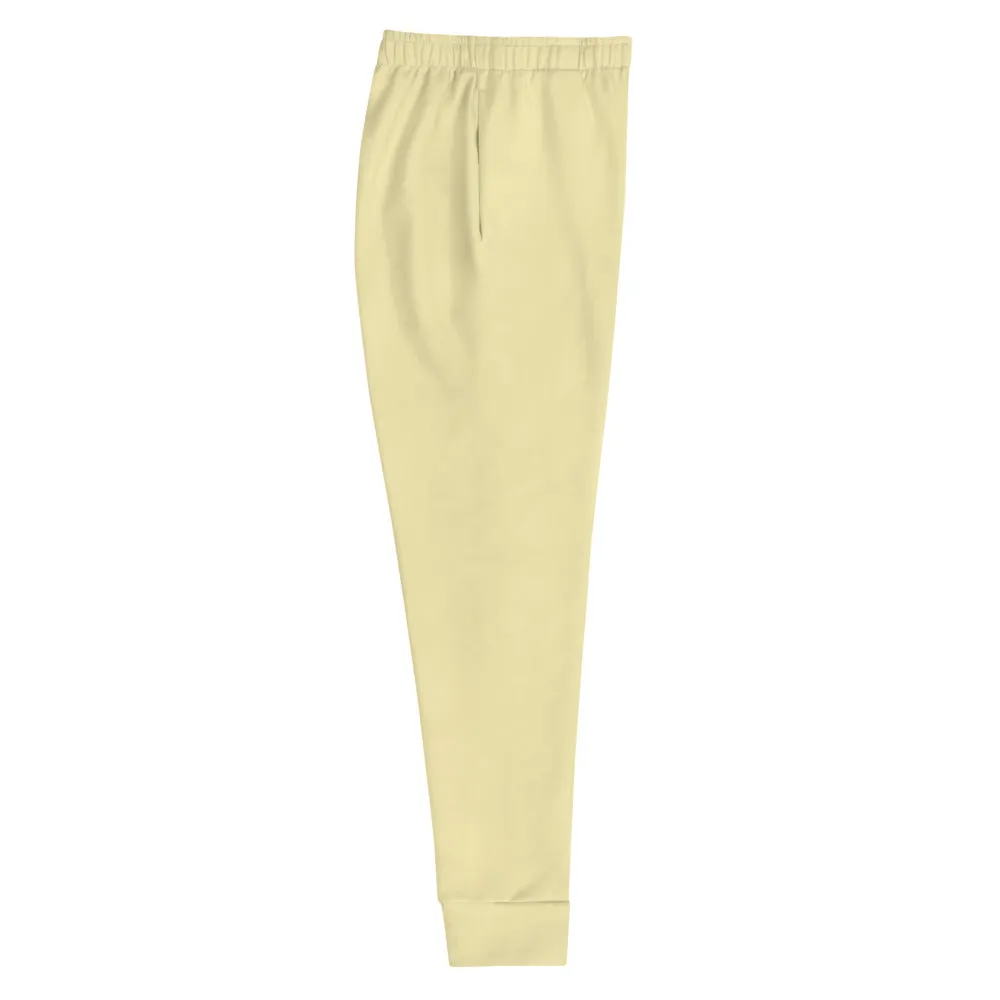 Light Yellow Women's Joggers, Solid Color Soft Ladies Jogger Pants With Pockets- Made in EU