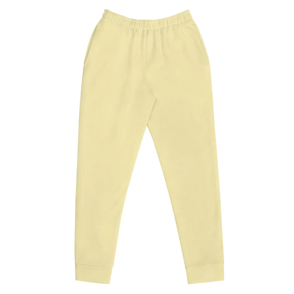 Light Yellow Women's Joggers, Solid Color Soft Ladies Jogger Pants With Pockets- Made in EU