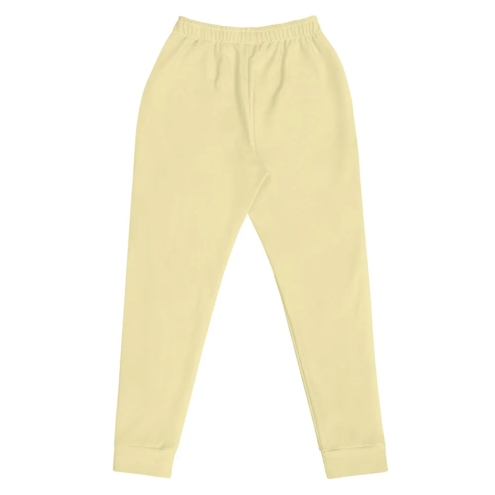 Light Yellow Women's Joggers, Solid Color Soft Ladies Jogger Pants With Pockets- Made in EU