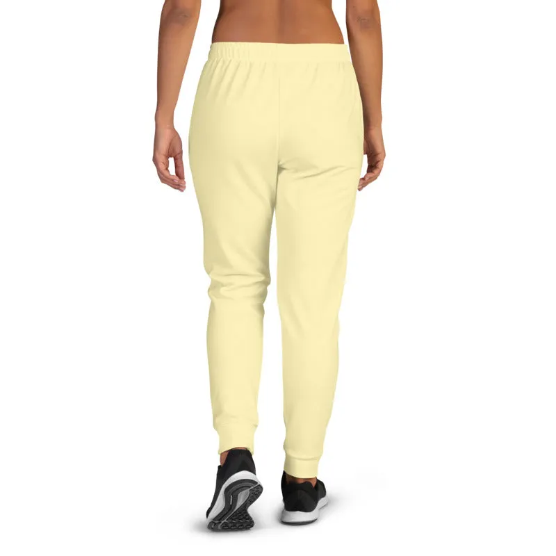 Light Yellow Women's Joggers, Solid Color Soft Ladies Jogger Pants With Pockets- Made in EU