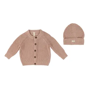LILETTE  BY LIL LEGS  BY LIL LEGS PEACH CHUNKY KNIT CARDIGAN WITH BONNET