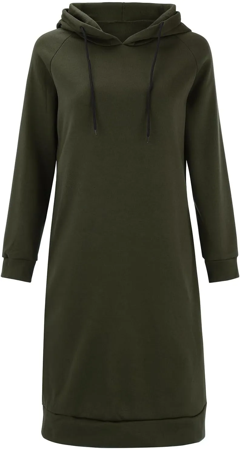 Long Sleeve Dress for Women Lightweight Pocket Hoodie Dress Fall Sweatshirts for Women Loose Pullover Tunic