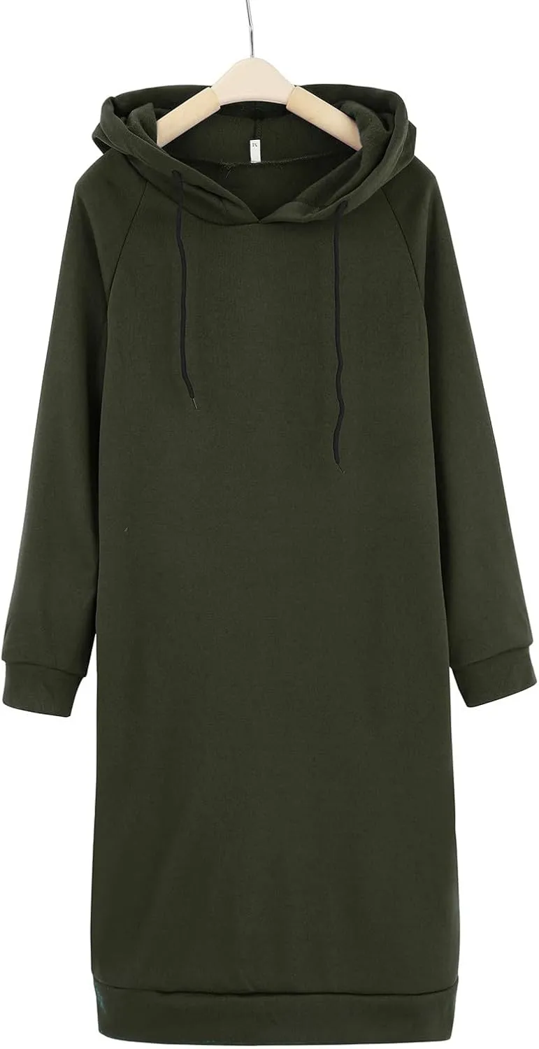 Long Sleeve Dress for Women Lightweight Pocket Hoodie Dress Fall Sweatshirts for Women Loose Pullover Tunic