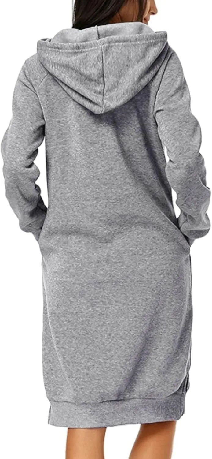 Long Sleeve Dress for Women Lightweight Pocket Hoodie Dress Fall Sweatshirts for Women Loose Pullover Tunic
