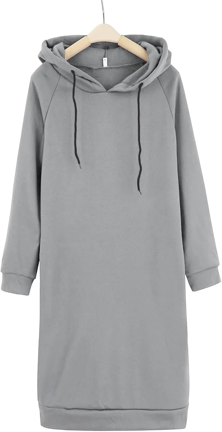 Long Sleeve Dress for Women Lightweight Pocket Hoodie Dress Fall Sweatshirts for Women Loose Pullover Tunic