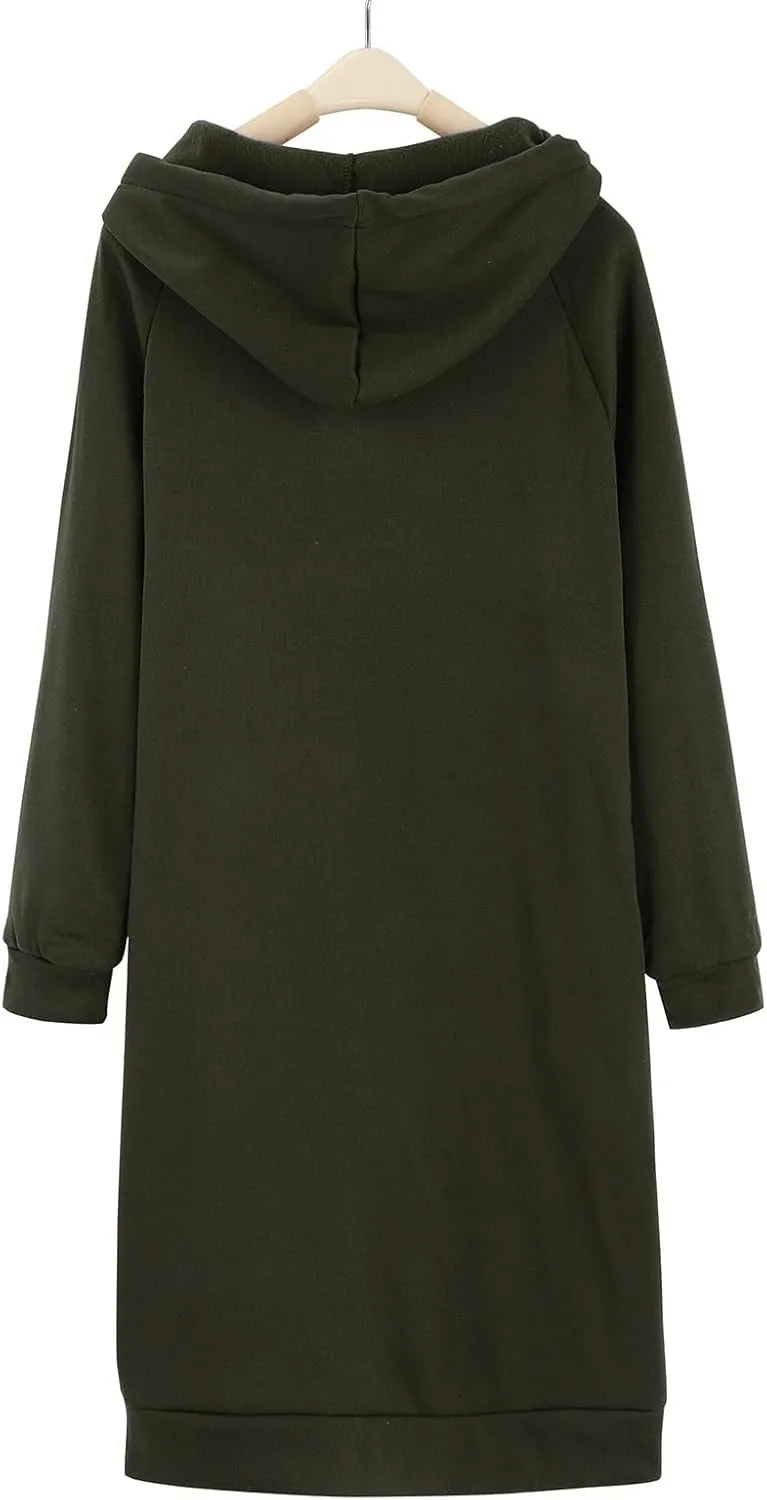 Long Sleeve Dress for Women Lightweight Pocket Hoodie Dress Fall Sweatshirts for Women Loose Pullover Tunic