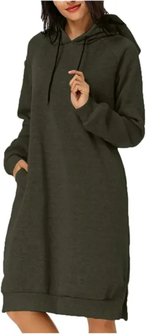 Long Sleeve Dress for Women Lightweight Pocket Hoodie Dress Fall Sweatshirts for Women Loose Pullover Tunic
