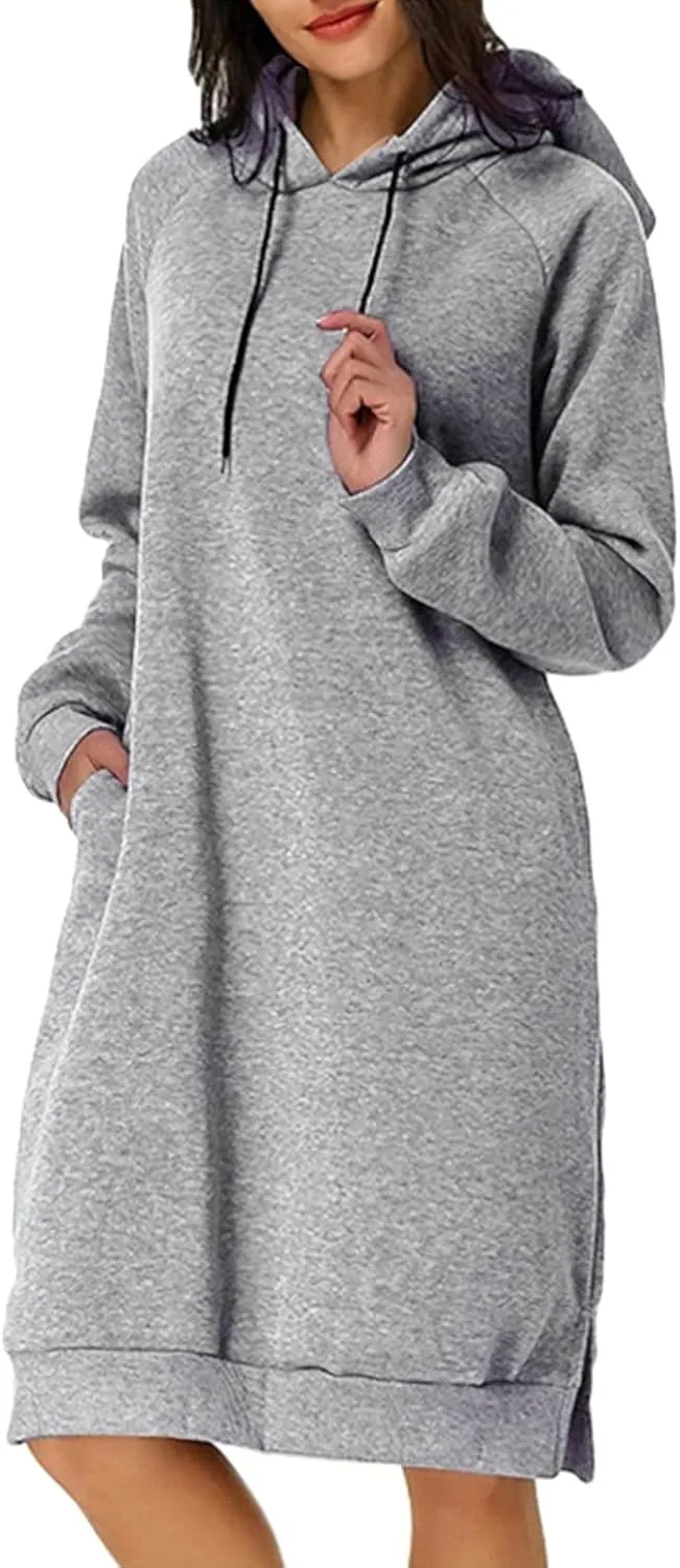 Long Sleeve Dress for Women Lightweight Pocket Hoodie Dress Fall Sweatshirts for Women Loose Pullover Tunic