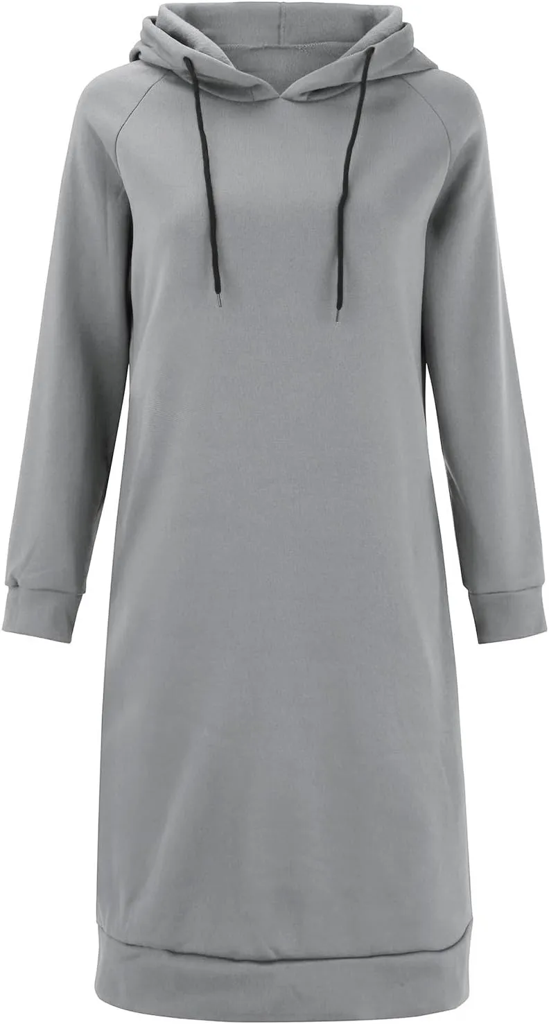 Long Sleeve Dress for Women Lightweight Pocket Hoodie Dress Fall Sweatshirts for Women Loose Pullover Tunic