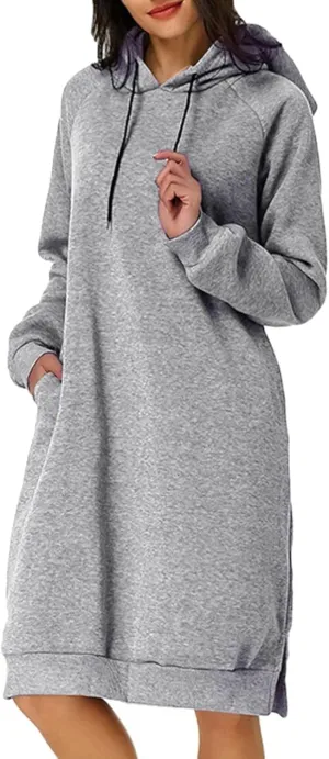 Long Sleeve Dress for Women Lightweight Pocket Hoodie Dress Fall Sweatshirts for Women Loose Pullover Tunic