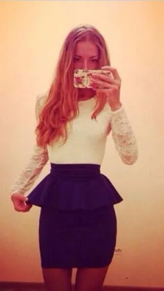 Long Sleeve Lace Splicing Bodycon Slim Fitting Short Dress