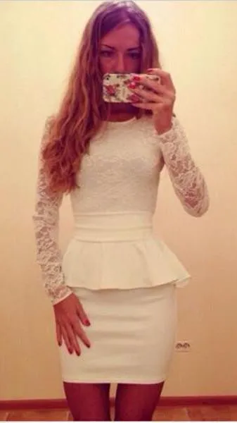 Long Sleeve Lace Splicing Bodycon Slim Fitting Short Dress