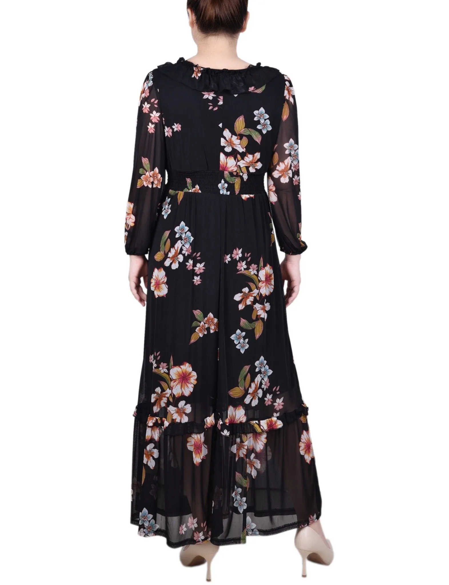 Long Sleeve Mesh Maxi Dress - Petite