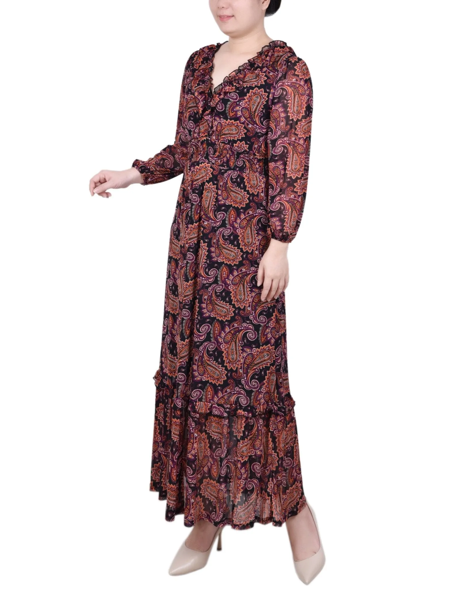 Long Sleeve Mesh Maxi Dress - Petite