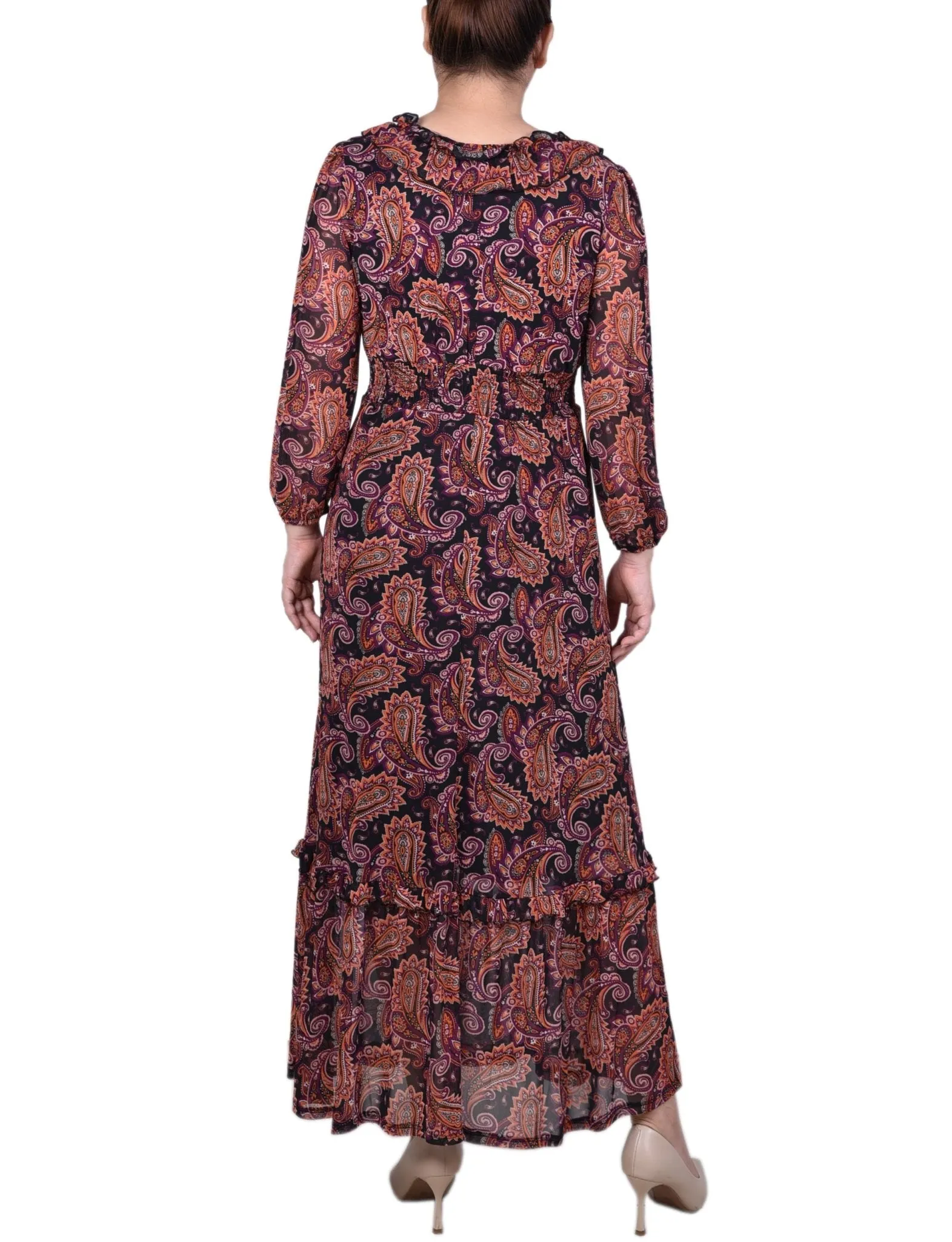 Long Sleeve Mesh Maxi Dress - Petite