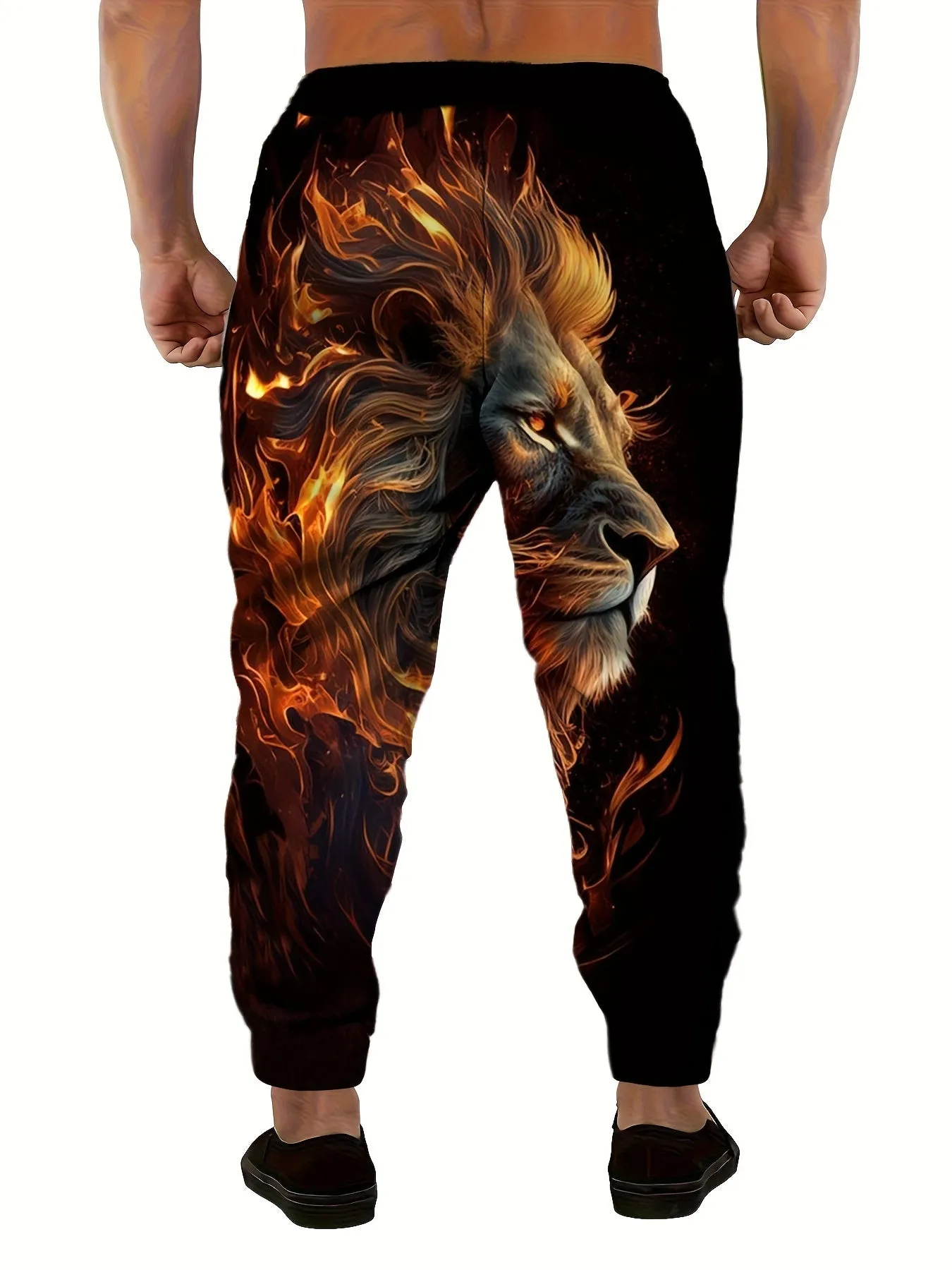 Men's Cool Lion Graphic Jogger Sweatpants With Drawstrings, Casual Loose Fit Sports Trousers As Gift