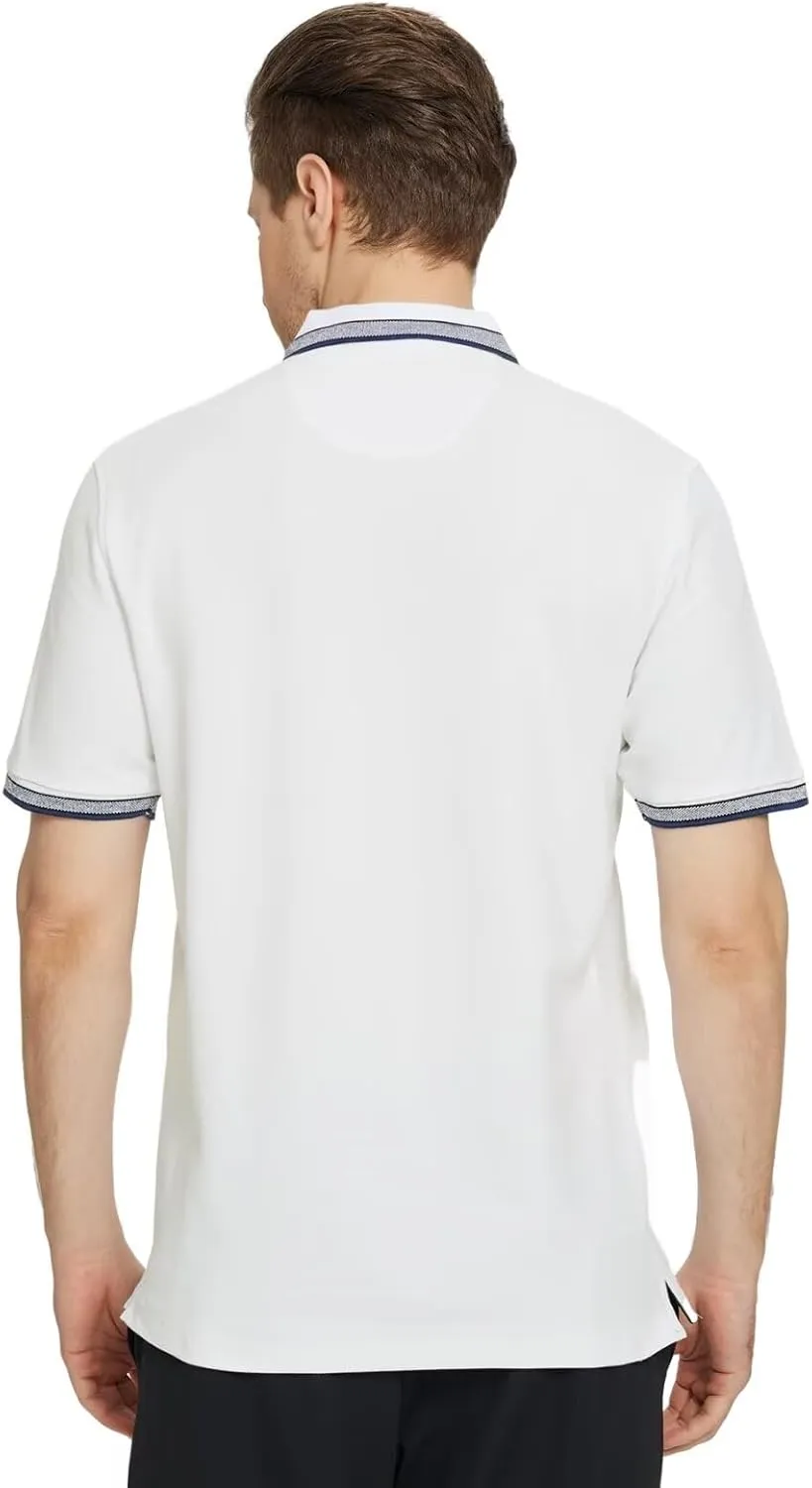 Men's Pique Polo Shirts Long Sleeve Cotton Blend Tipped Casual Collared Polo Shirts Business Classic Fit