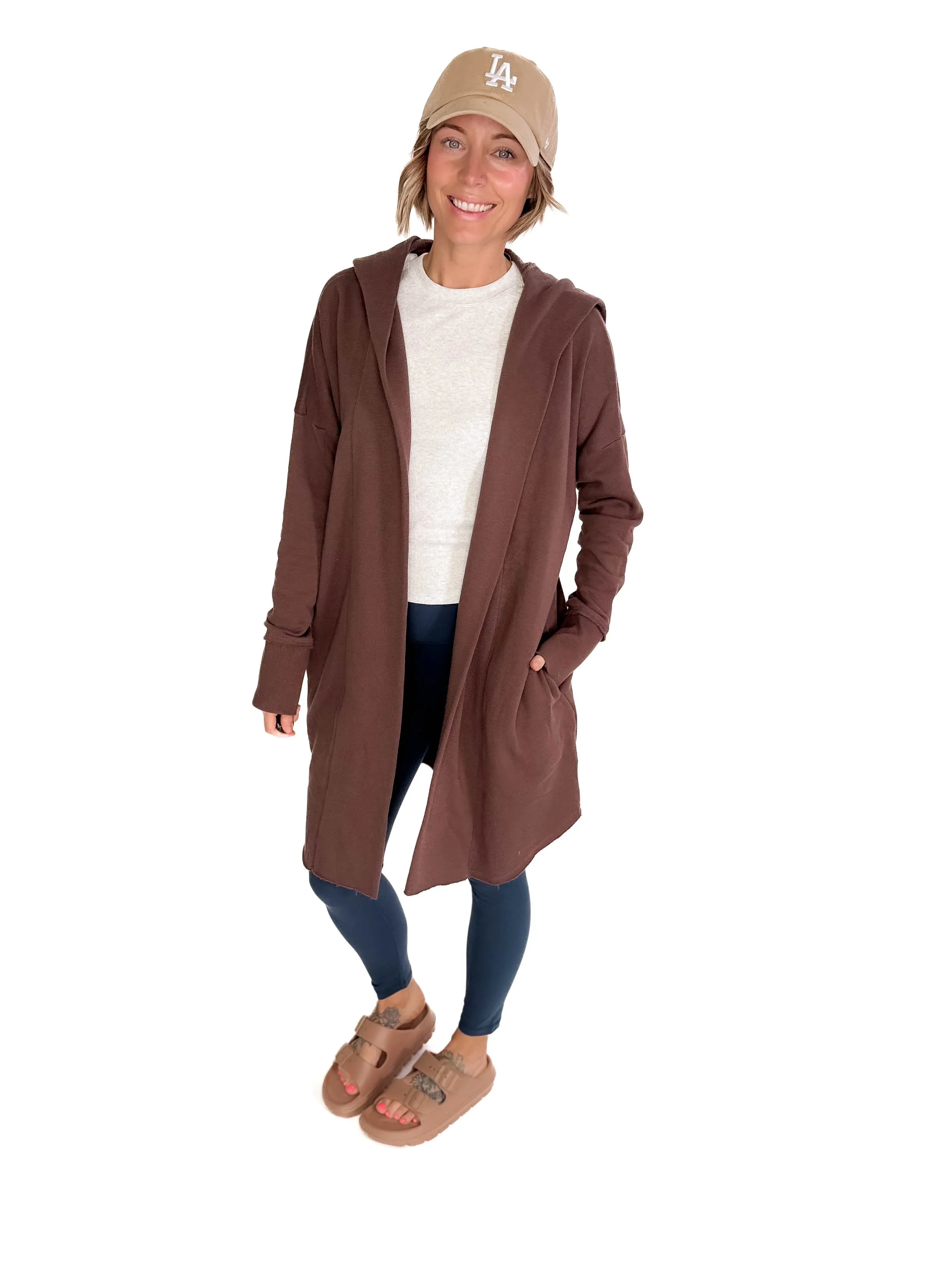MONO B Whistler Longline Hoodie Cardigan- ESPRESSO