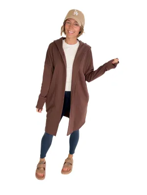 MONO B Whistler Longline Hoodie Cardigan- ESPRESSO