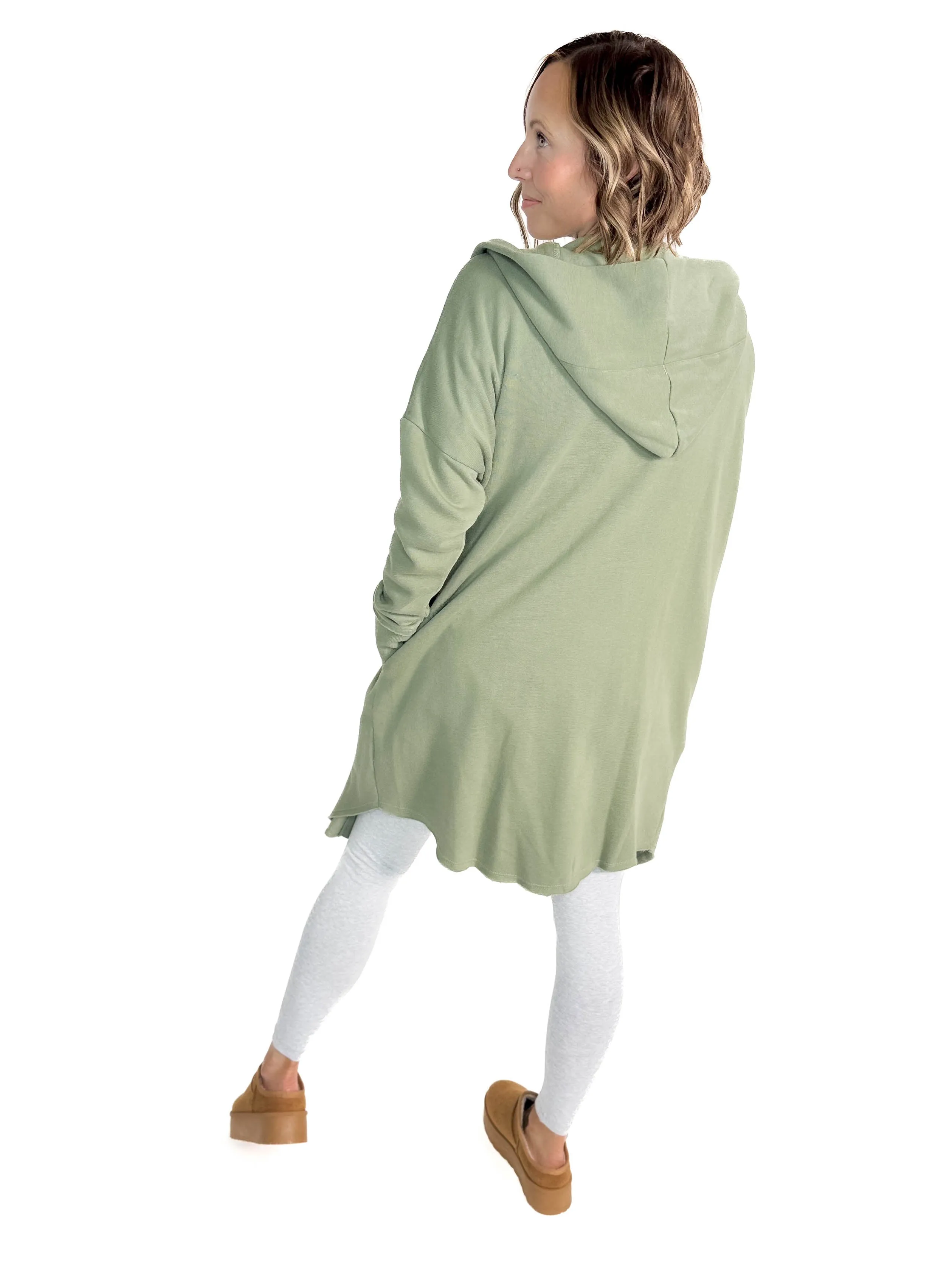 MONO B Whistler Longline Hoodie Cardigan- MOSS