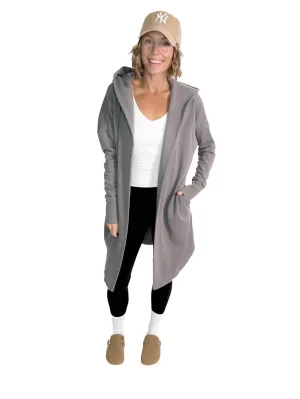 MONO B Whistler Longline Hoodie Cardigan- NEW PEWTER