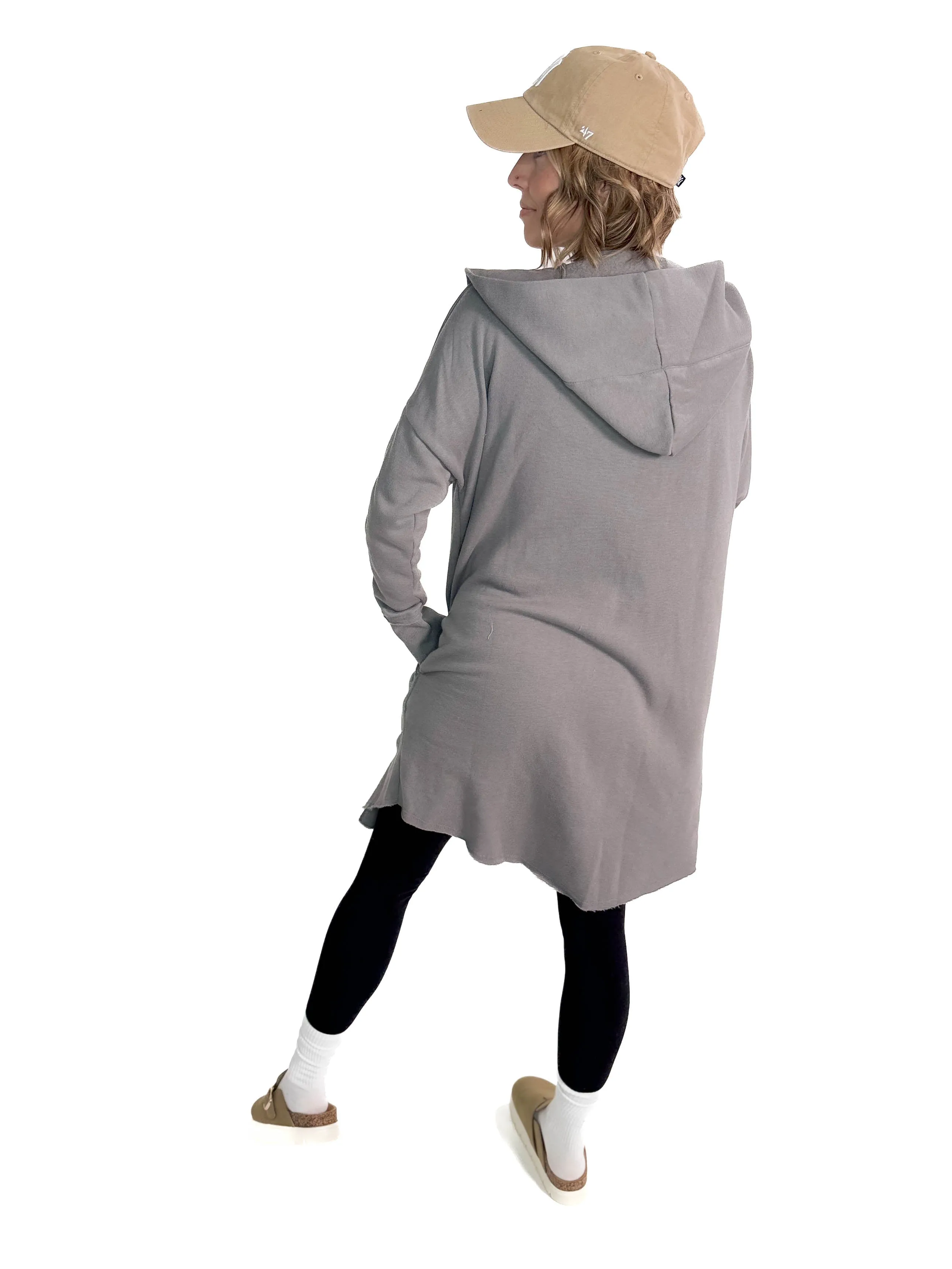 MONO B Whistler Longline Hoodie Cardigan- NEW PEWTER