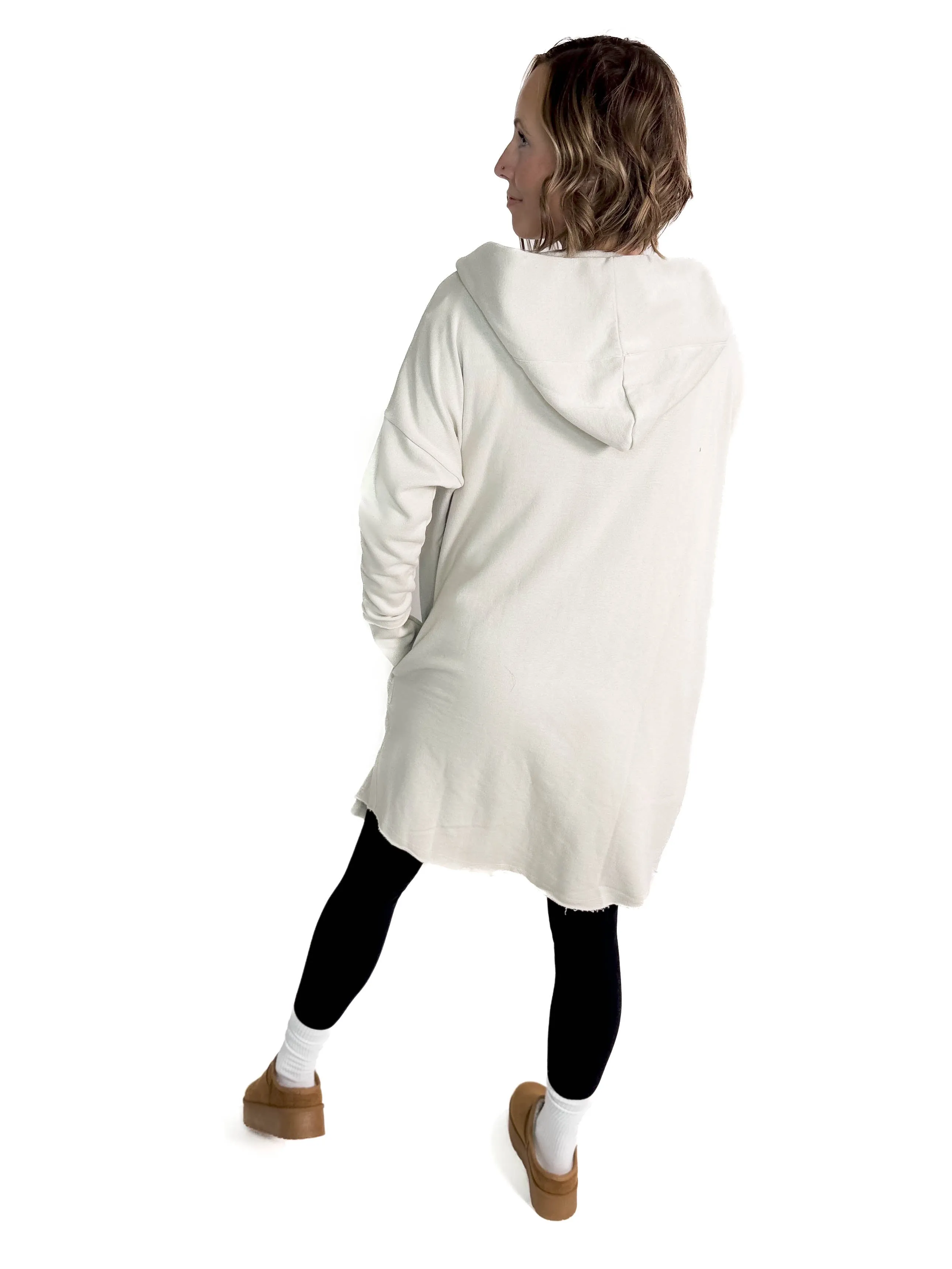MONO B Whistler Longline Hoodie Cardigan- PALE GREY