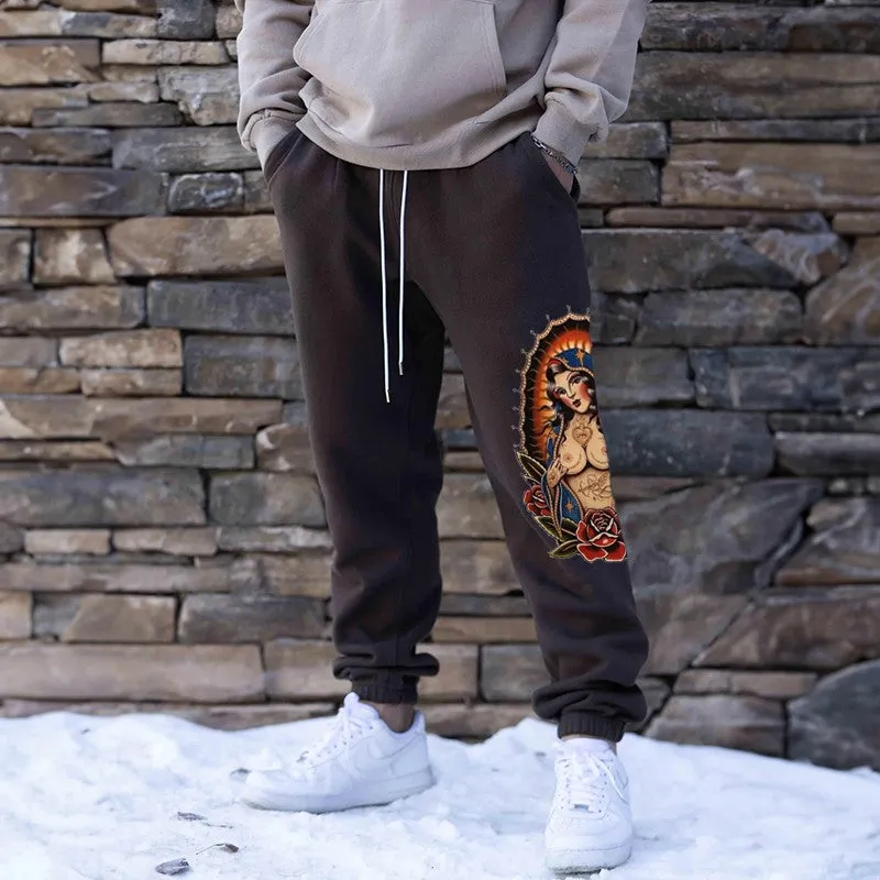 Naked Nun with Tattoo Roses GRAPHIC PRINT JOGGERS