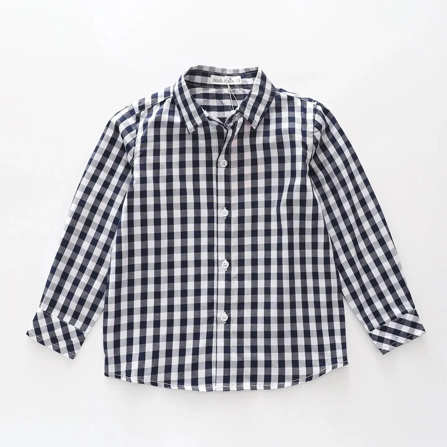 Navy Blue Check Collared Shirt