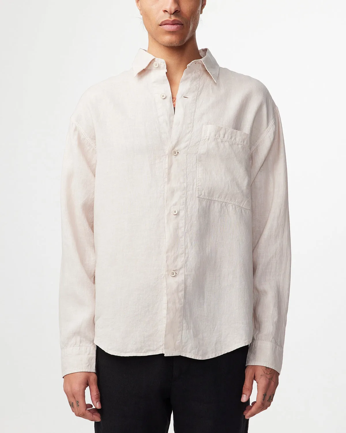 NN07 Adwin 5706 Linen LS Shirt in Oat