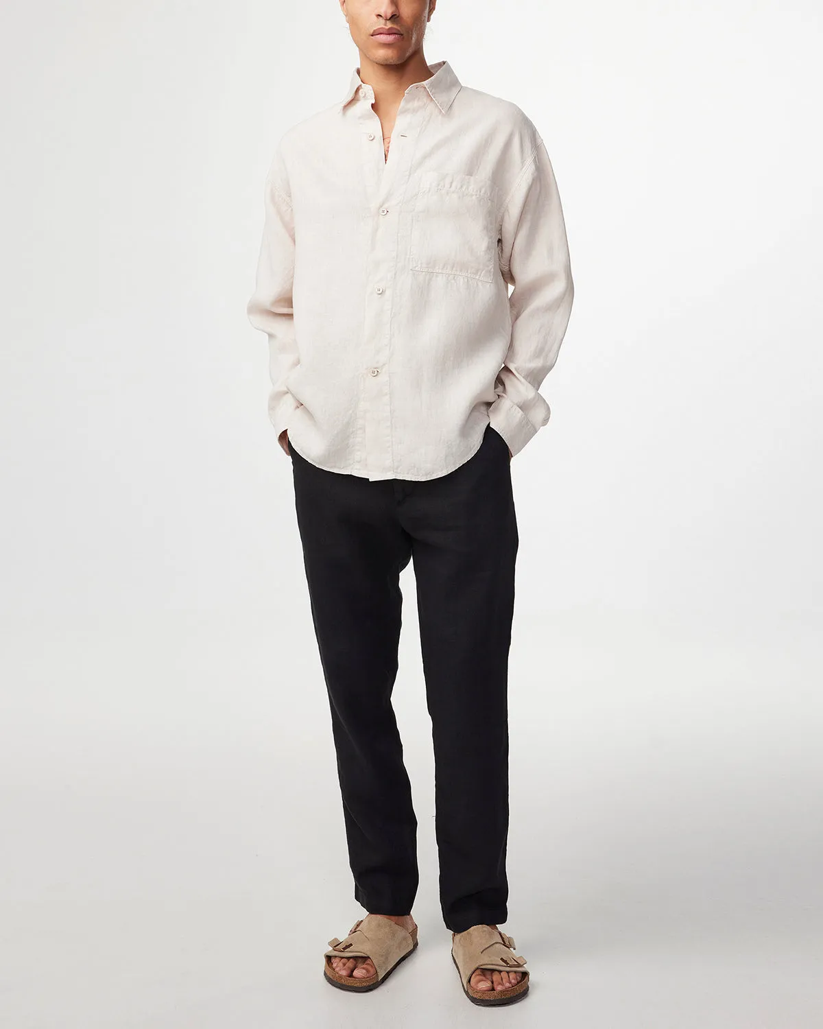 NN07 Adwin 5706 Linen LS Shirt in Oat