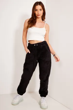Ottilie Black High Waisted Teddy Joggers