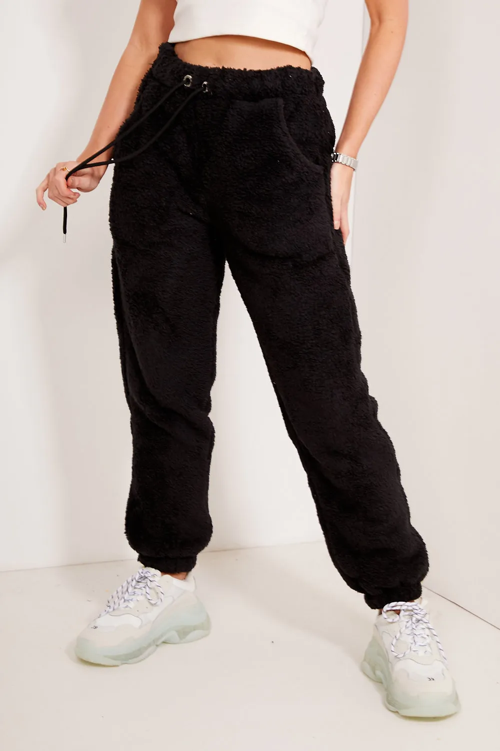 Ottilie Black High Waisted Teddy Joggers