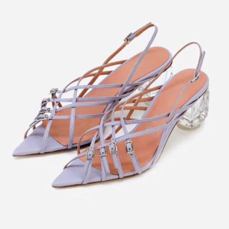 Pointed Toe Strange Chunky Heel Adjustable Buckle Summer Sandals