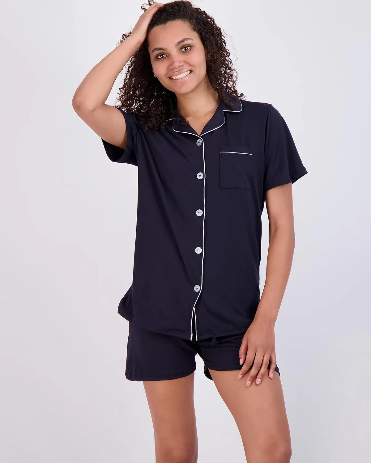 Real Essentials 2 Pack: Women's Pajamas Set Button Down Shorts Soft Matching Sleepwear (Available In Plus)