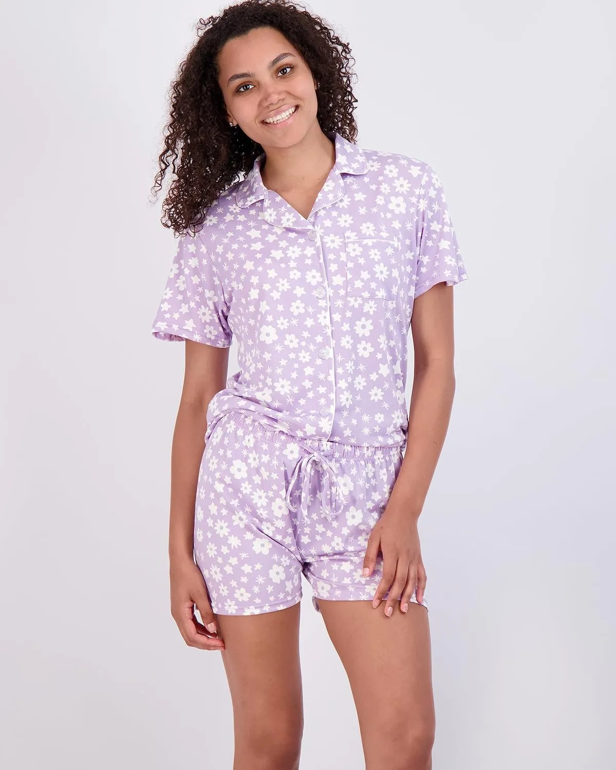Real Essentials 2 Pack: Women's Pajamas Set Button Down Shorts Soft Matching Sleepwear (Available In Plus)