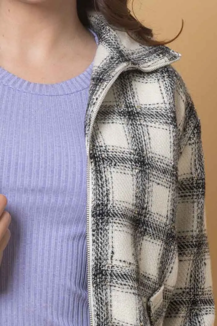 Saskia Bomber Jacket - Black Check