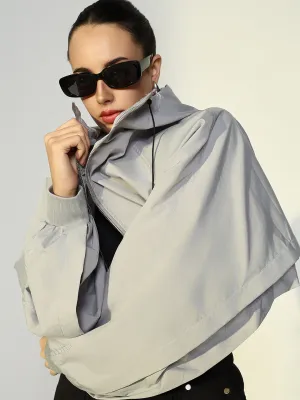 SHOWOFFFF Edition Women's Grey Oversized Bomber Jacket with Zip Detail