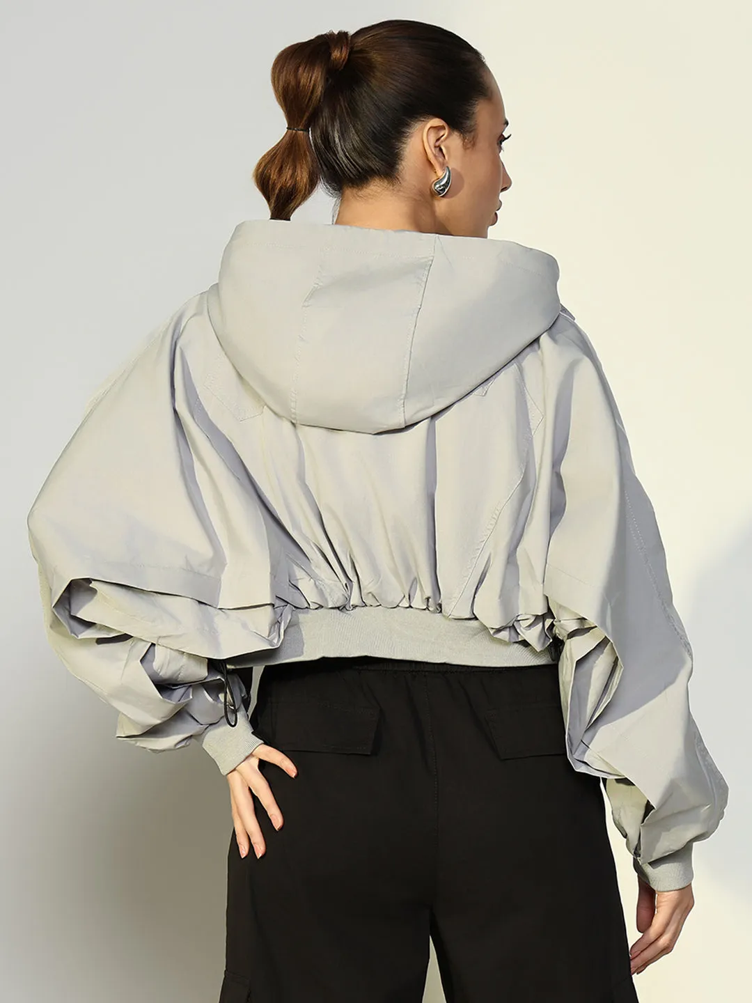 SHOWOFFFF Edition Women's Grey Oversized Bomber Jacket with Zip Detail