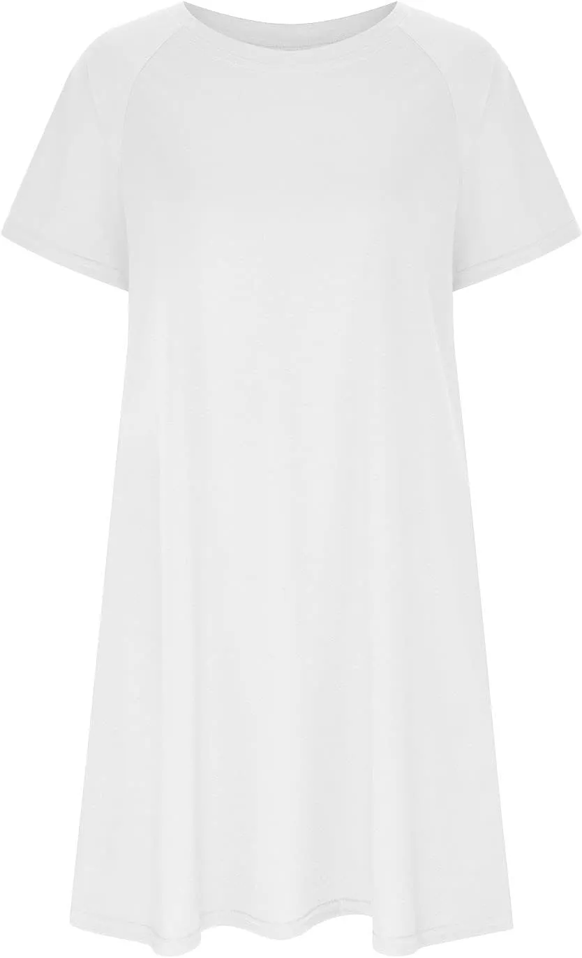 Sun Dresses Women Casual Loose Fit Short Sleeve Crew Neck Mini Dress Summer Knee Length T Shirt Dress with Pockets