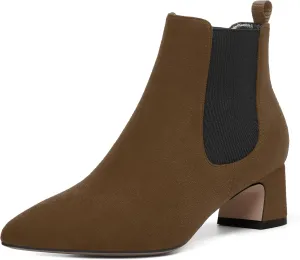 WAYDERNS Womens Suede Solid Dress Pointed Toe Bungee Evening Chunky Low Heel Ankle High Boots 2 Inch