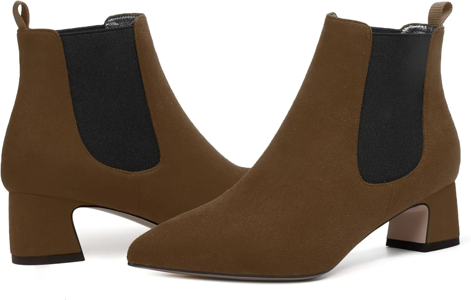 WAYDERNS Womens Suede Solid Dress Pointed Toe Bungee Evening Chunky Low Heel Ankle High Boots 2 Inch