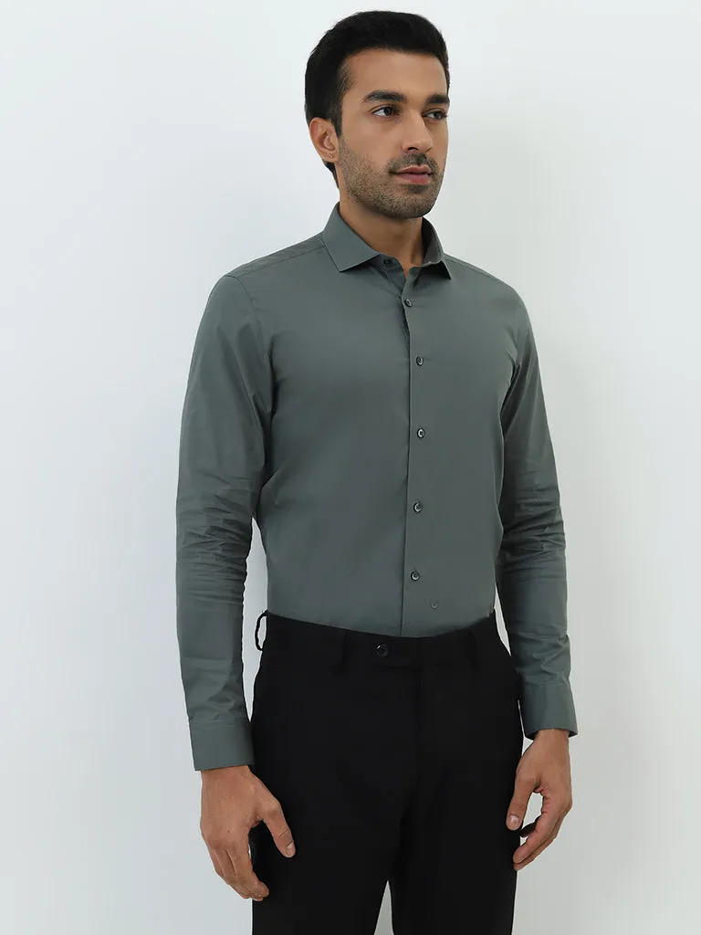 WES Formals Dark Sage Ultra Slim-Fit Cotton-Blend Shirt