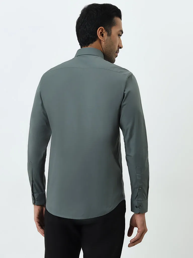 WES Formals Dark Sage Ultra Slim-Fit Cotton-Blend Shirt