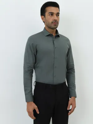 WES Formals Dark Sage Ultra Slim-Fit Cotton-Blend Shirt