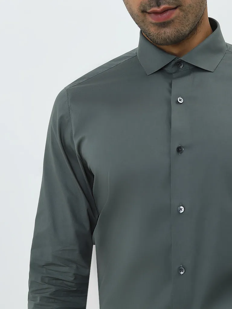 WES Formals Dark Sage Ultra Slim-Fit Cotton-Blend Shirt