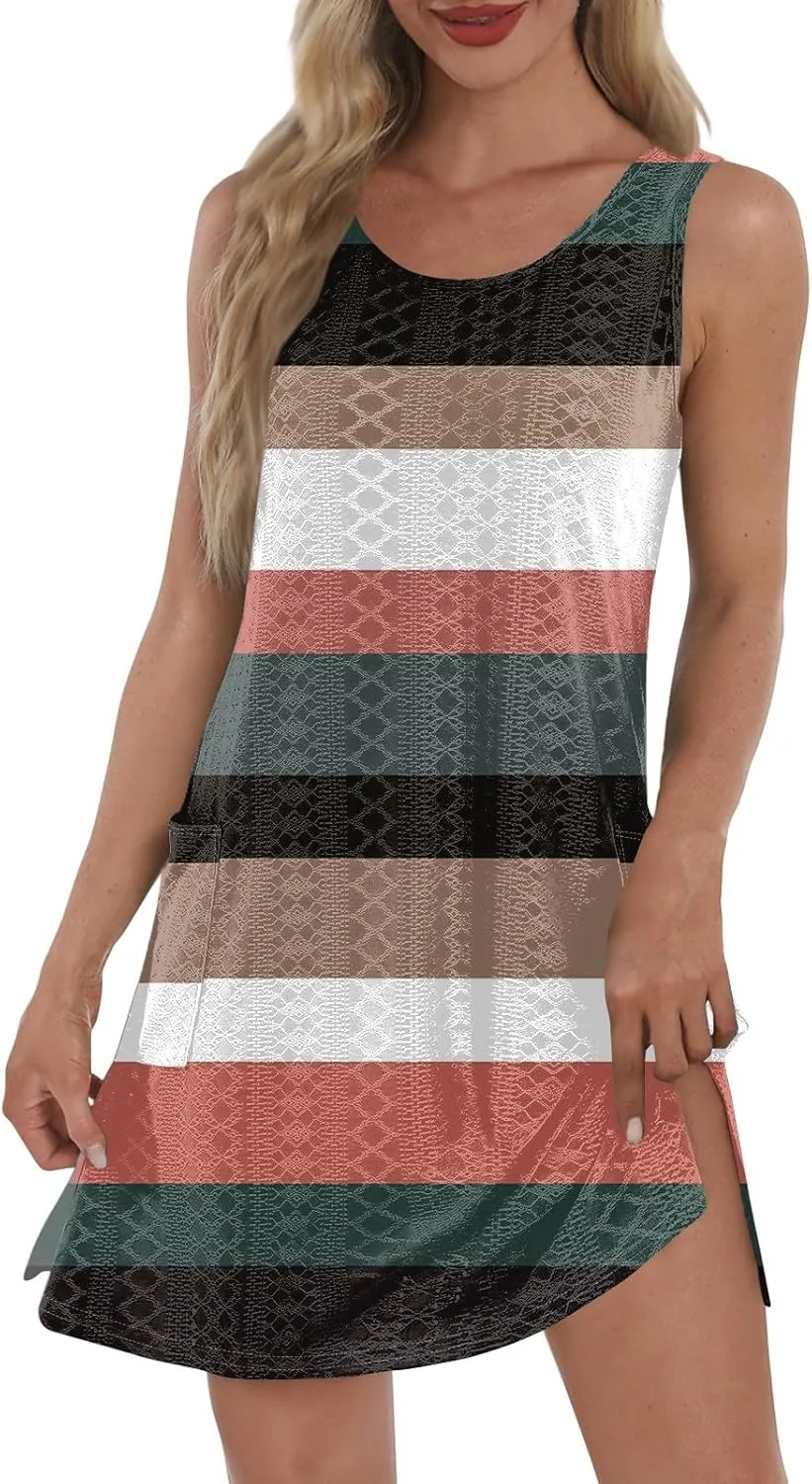 Women Casual Crew Neck Dress Floral Hawaiian Beach Sleeveless Tank Dresses 2025 Spring Summer Vacation Sundress