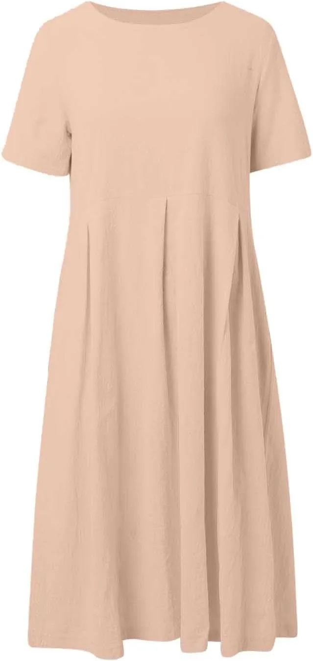 Women Fashion Solid Loose Dress Pullover Round Neck Over The Knee Long Skirt Womens Jean Shirt Dress